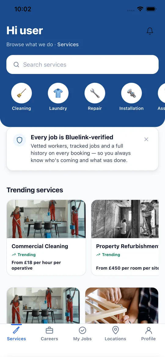 Bluelink WorkForce app: browse services
